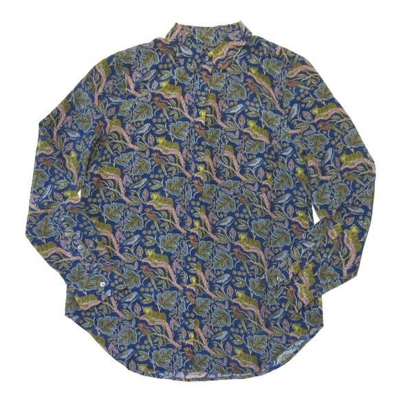 NWT J.Crew Silk Button-up Shirt in Navy Leopard Botanical Cheetah Print 8 - Picture 2 of 5